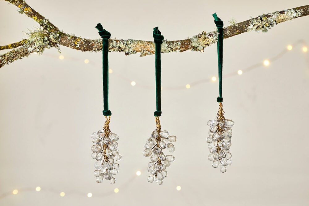 Danvi Glass Drop Baubles - Brass & Clear (Set of 3)