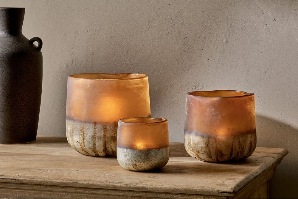 Ngolo Tealight Holder - Antiqued Amber - Small