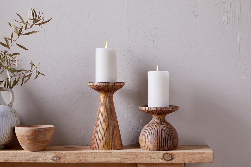Omari Mango Wood Candlestick - Natural- Small