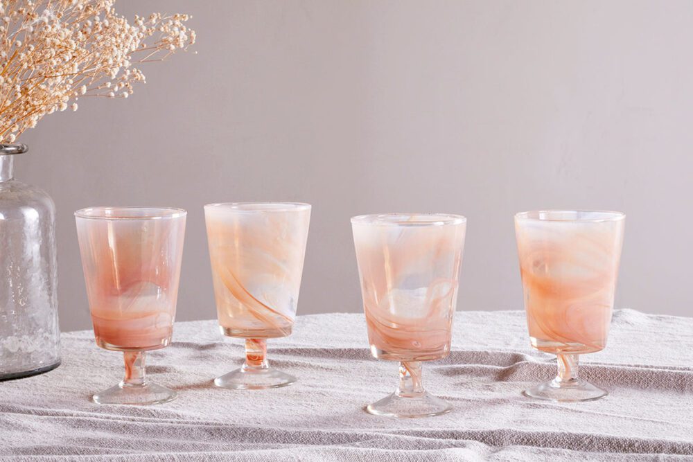 Shirali Marble Swirl Wine Glass - Apricot - (Set of 4)