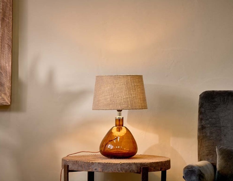 Baba Recycled Glass Lamp - Burnt Amber - Small Wide