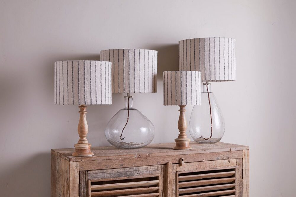 Sanja Cotton Stripe Lampshade - Off White & Grey - Medium
