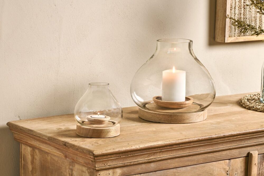 Naryla Mango Wood Lantern - Natural - Large 23 x 25cm (dia)
