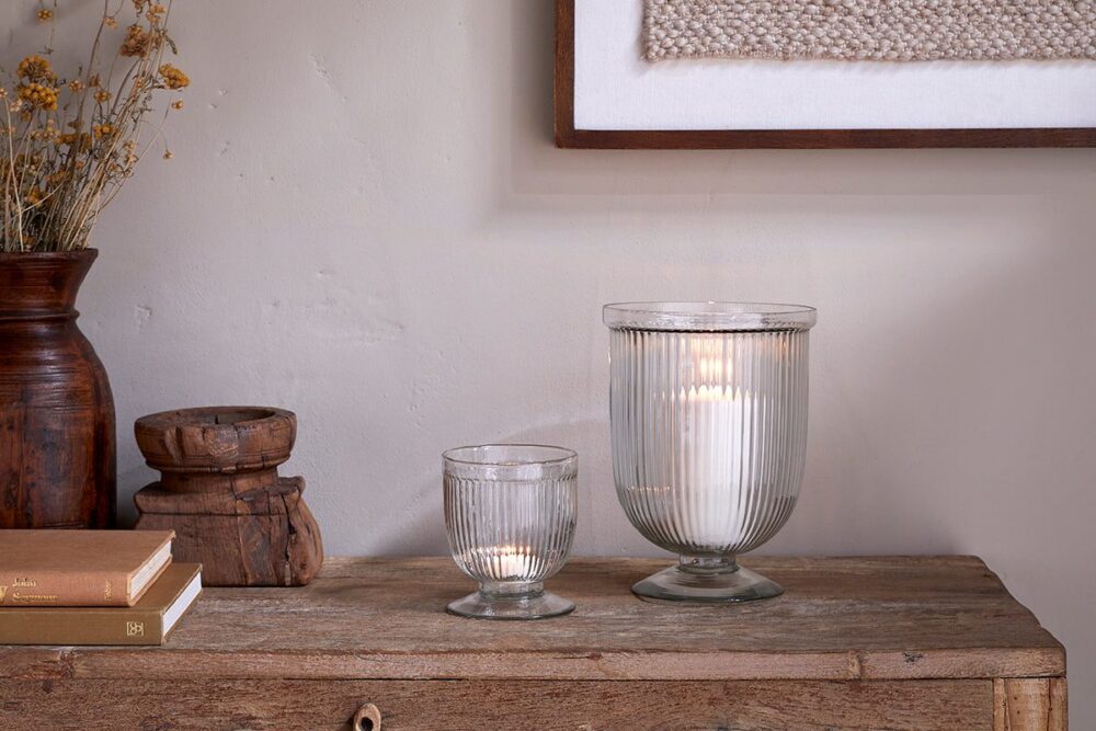 Nia Recycled Glass Candle Holder - Clear - Large