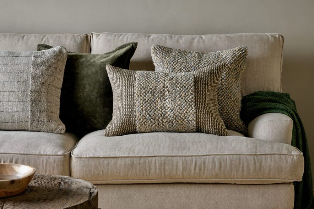 Paduna Jute & Cotton Cushion Cover - Soft Blue & Brown - 60 X 40 cm