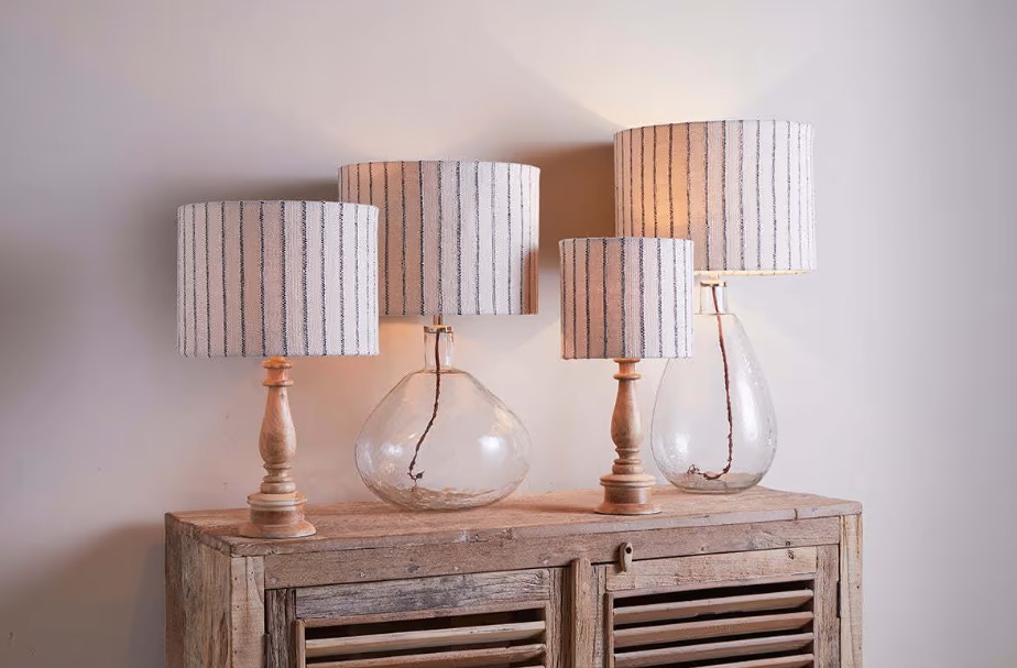 Sanja Cotton Stripe Lampshade - Off White & Grey - Extra Large