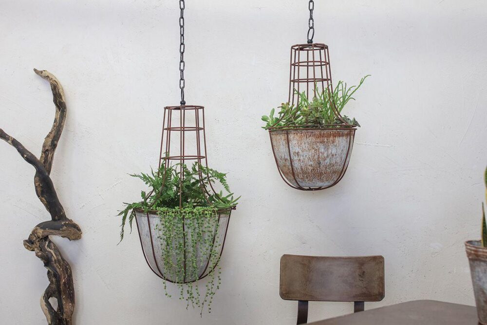Abari Caged Hanging Planter - Aged Zinc - Large 54 x 32cm (dia)