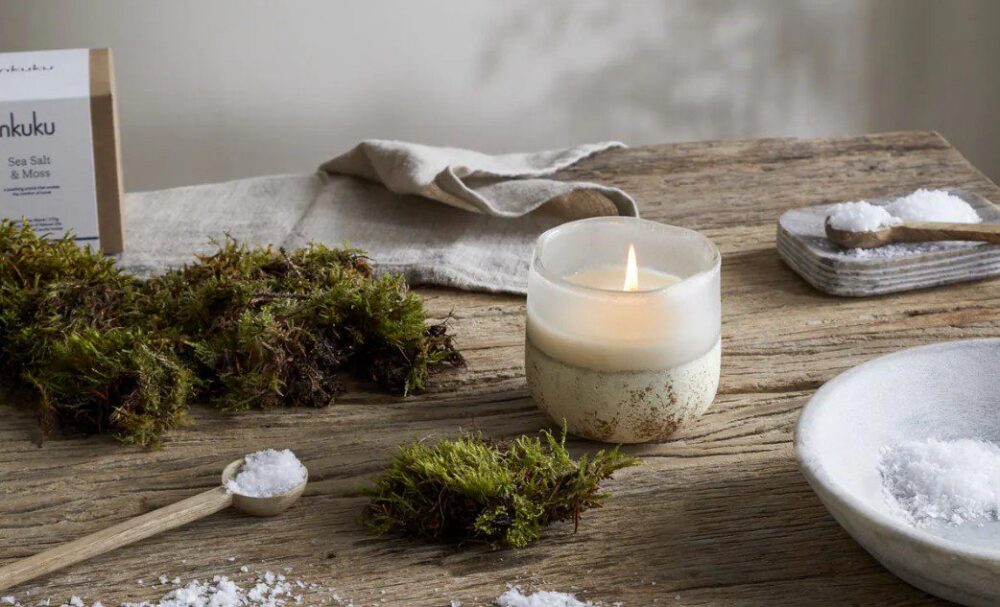 Sea Salt & Moss- 1 Wick Scented Candle - Aged Smoke